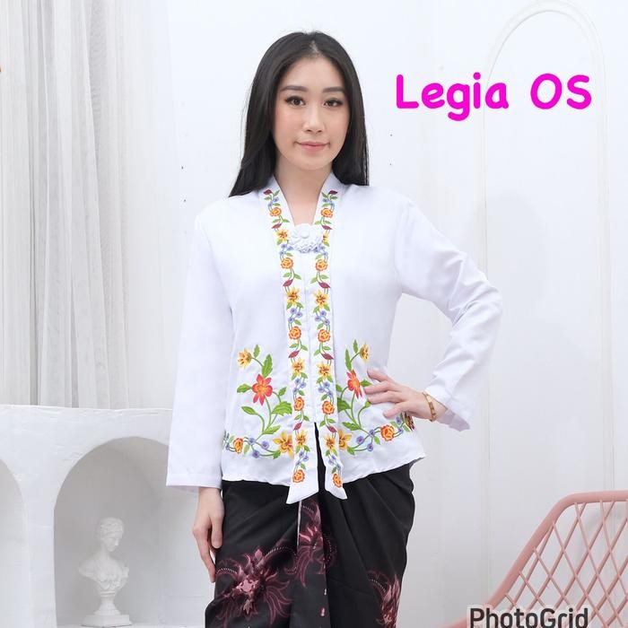 Terlaris Atasan Kebaya Encim Bordir Lengan Panjang Elmi - PUTIH, M