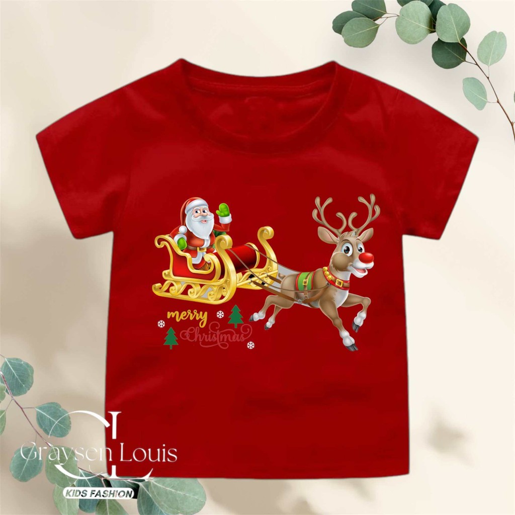 baju kaos anak unisex perempuan/laki laki gambar natal lengan pendek 2-10tahun