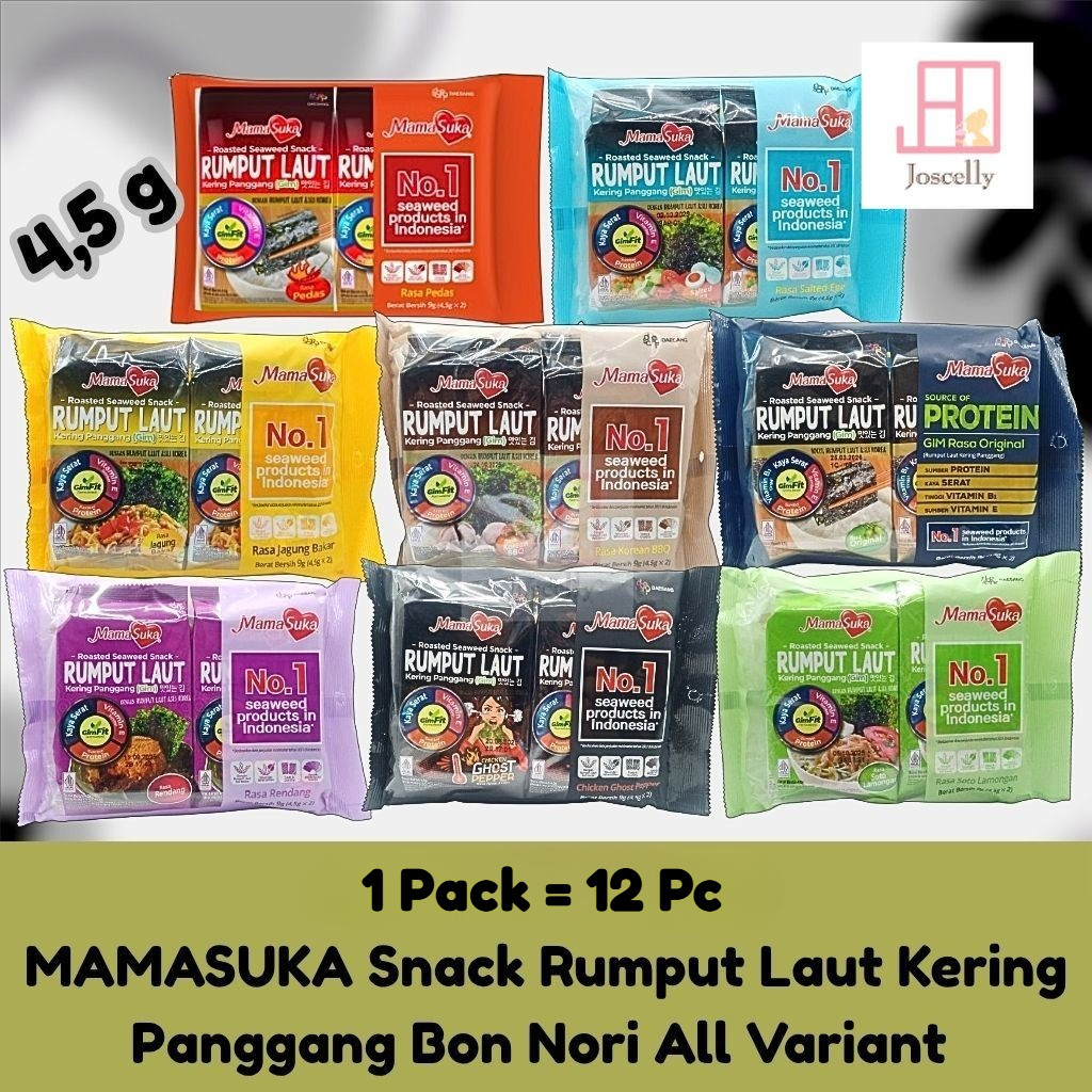 

JOSCELLY.ID MAMASUKA Snack Rumput Laut Kering Panggang Bon Nori All Variant (1 Pack = 2 Pcs)