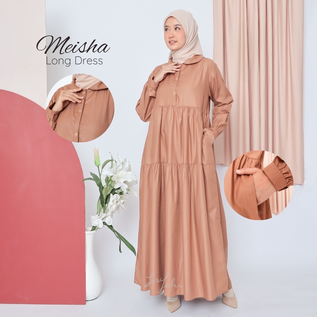 Soulleha Meisha Dress Katun Toyobo Polos susun Canda Gamis Korean Style