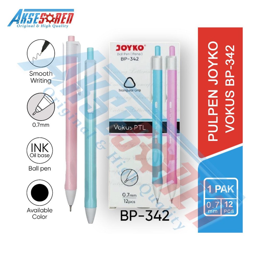 

Aksesoren Pulpen Joyko Vokus Pastel BP-342 [1 Pack/12 Pcs] / Bolpoin Ballpoint Pena Tinta Hitam 1 Lusin / Bulpen / Bulpoin Balpoint Bolpen 1 Box / Alat Tulis Sekolah