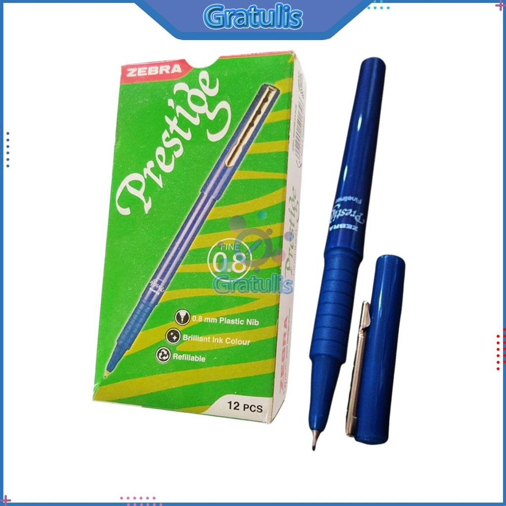 

BALLPOINT ZEBRA PRESTIGE FINELINER 0.8 MM [1 PACK/12 PCS] / ALAT TULIS SEKOLAH KANTOR / PULPEN WARNA BIRU 1 LUSIN / BOLPEN POLPEN 0,8 MM
