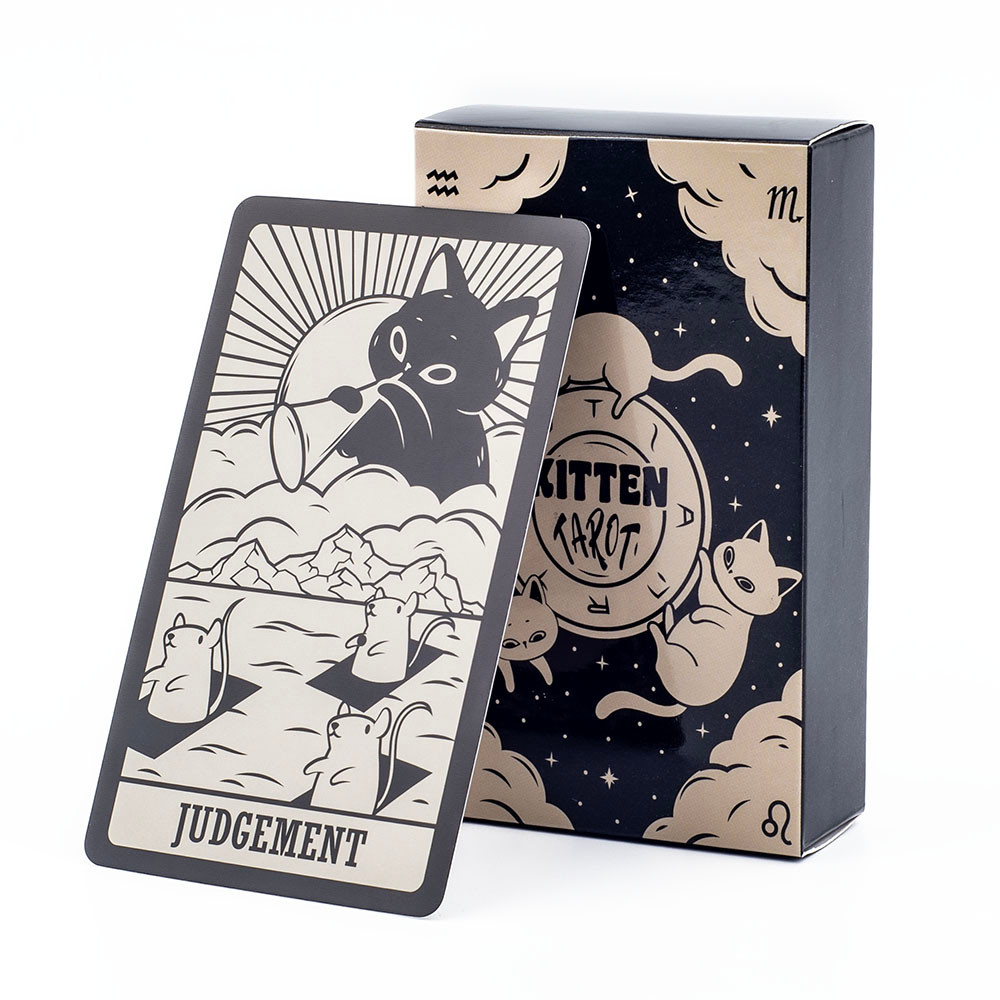 

Kitten Tarot Deck 78Pcs Cute Black and White For Beginners Version Mysterious Board Game Fun Fortune telling Kit