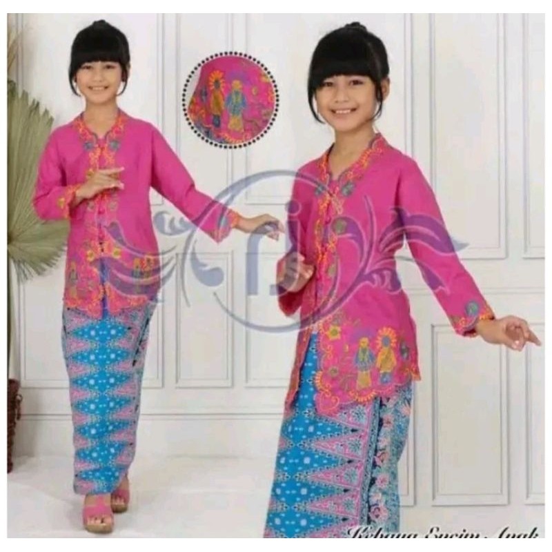 Stelan Kebaya Encim Anak // Atasan Kebaya Betawi// Rok Betawi Anak Adat