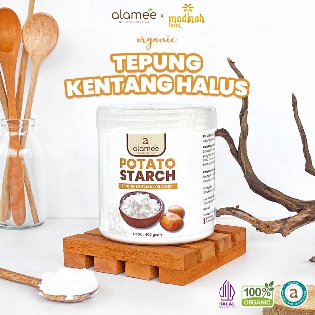 

ALAMEE Tepung Kentang Halus Potato Starch Tepung Kue PREMIUM Mashed Long Potato Powder 400gr madinah