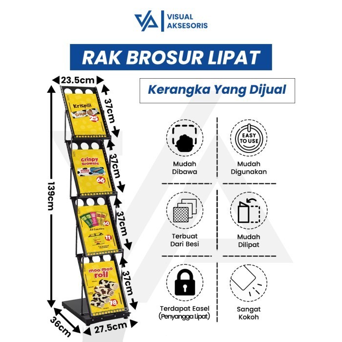 

Rak Brosur Lipat 4 Susun | Rak Display Majalah | Brosur Stand Pameran Kantor Showroom