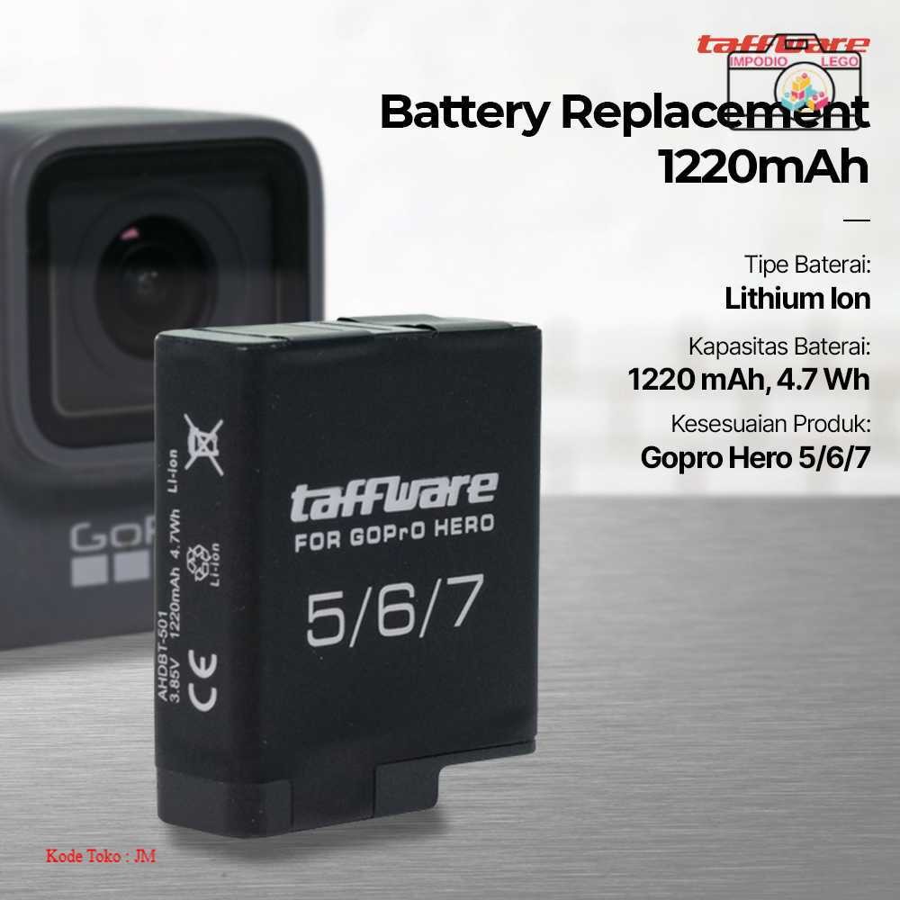 Battery Replacement 1220mAh for GoPro Hero 5/6/7 - AHDBT-501 | Aksesoris Kamera Waterproof Outdoor [