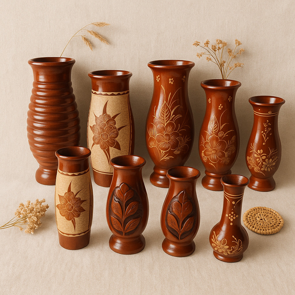 Vas Bunga Set  3 Ukuran Kayu Jati Asli Blora