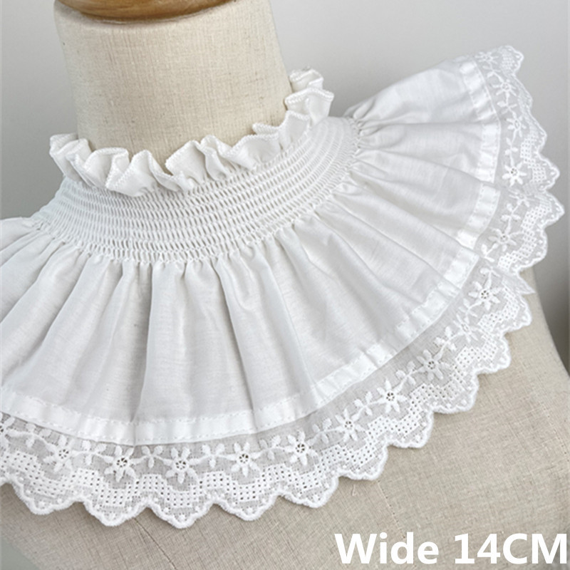 

14CM Wide White Stretch Ruffled Cotton Elastic Lace Trim Embroidered Fringe Ribbon Dress Collar Curtains Fabric DIY Sewing Decor