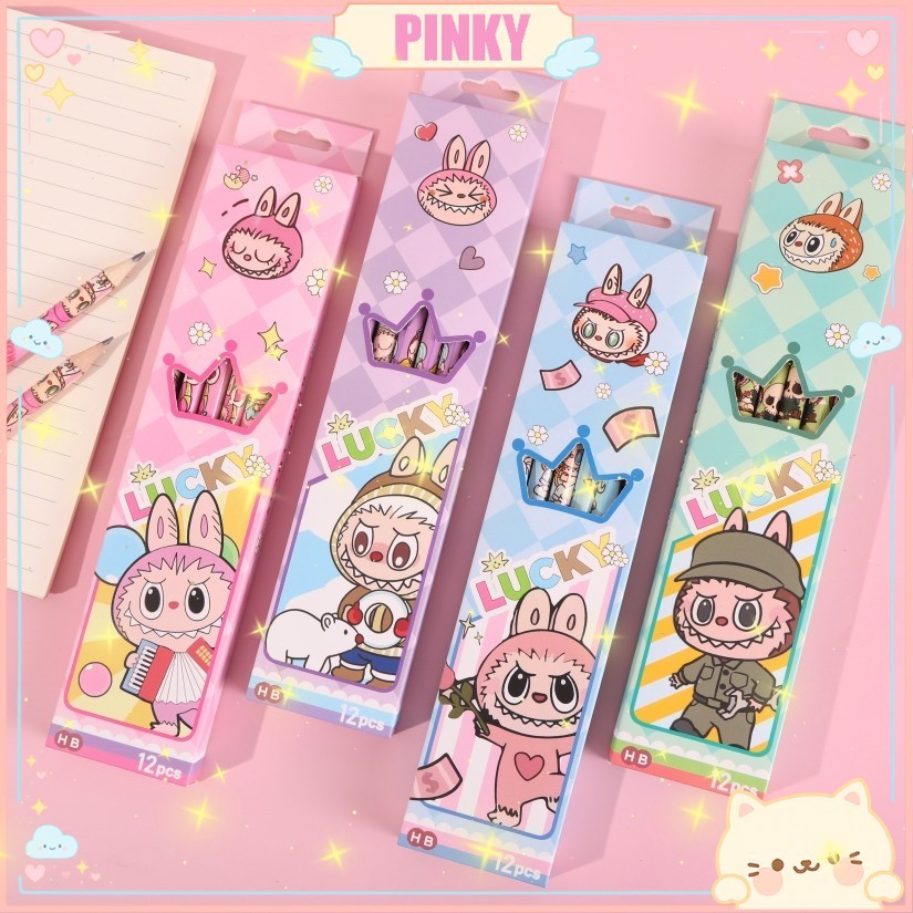 

COD 1 LUSIN PENSIL HB MOTIF KARTUN LABUBU THE MONSTER CUTE / PENSIL LABUBU ISI 12 PCS
