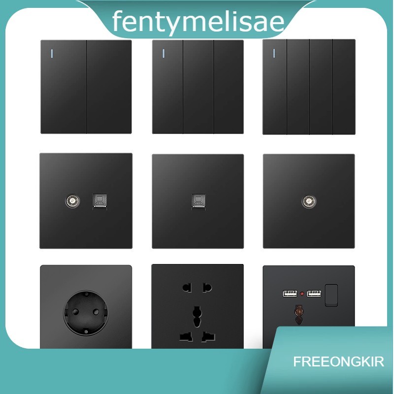 fentymelisae Saklar Stop Kontak Mewah Hitam Desain Kotak untuk Lampu dan Peralatan Listrik