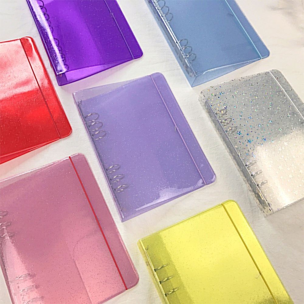 

Durable Creative Colored Binder Cover Transparent Waterproof Handbook Cover A5/A6 Size 6 Rings Loose Leaf Binder Cover Journal