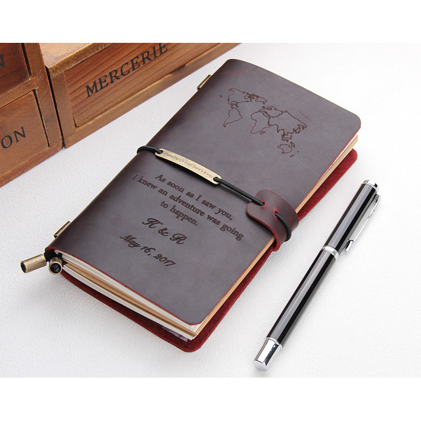 

Handmade leather journals, Custom journals leather notebook cover, Refillable traveler's leather notebook, custom made world map
