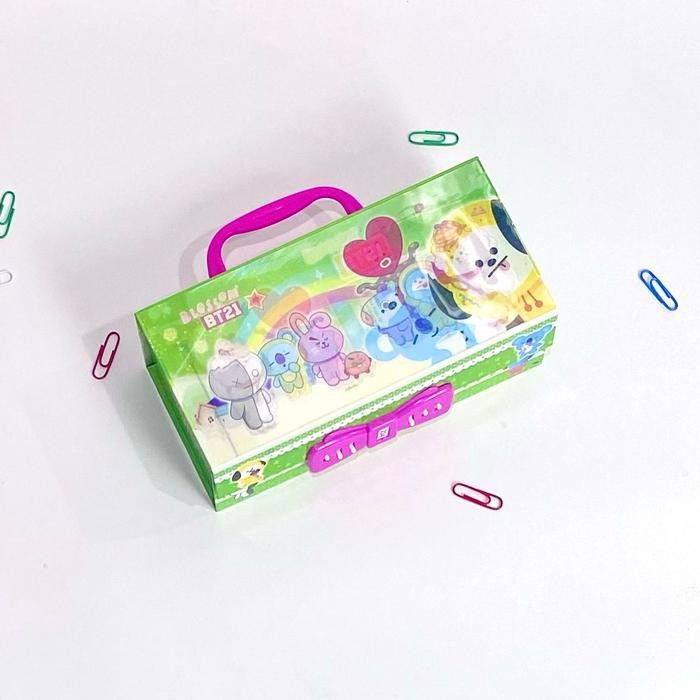 

[New Arrival] BOS Kotak Pensil Karton 3 Susun Lampu Disco Kunci Pin/Tempat Pensil/Pencil Box/Wadah Pensil Stationery - 5