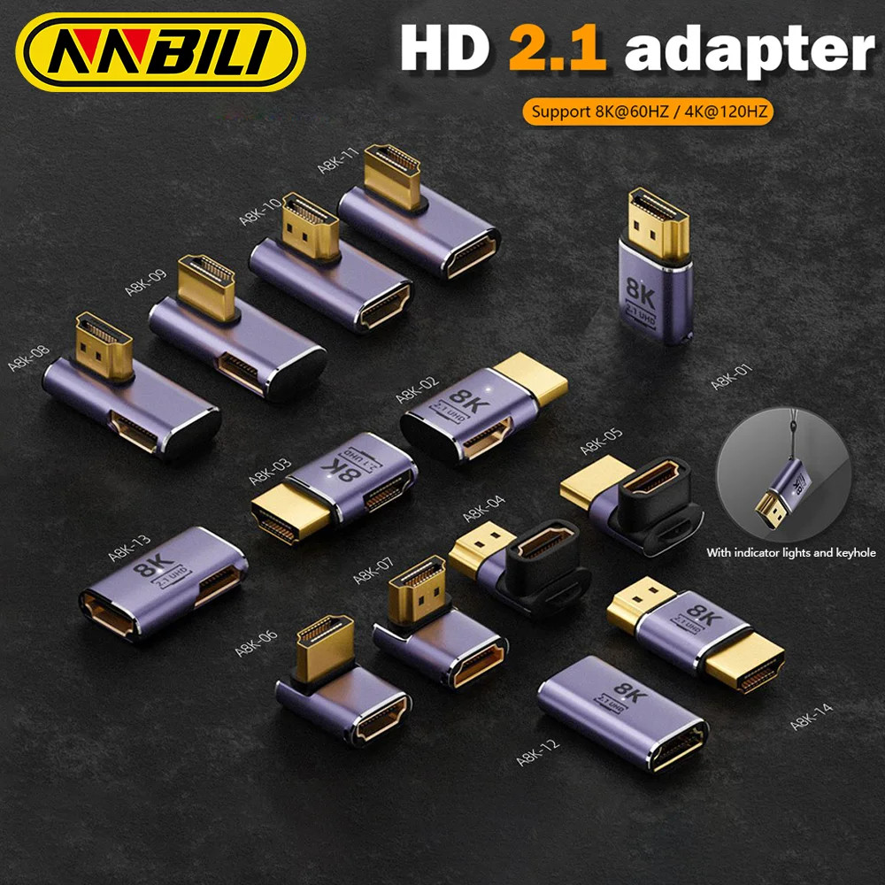 Konektor HDMI 2.1 Male to Female Adapter 48Gbps 8K@60HZ 4K@120HZ Dual Mode Elbow/Straight Converter 