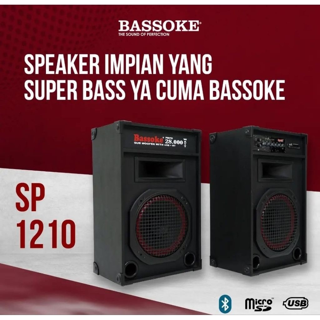 BASSOKE Speaker Aktif [12 Inch] SP-1210 Bluetooth , USB , Big Bass | Speaker Aktif Bluetooth | Suara