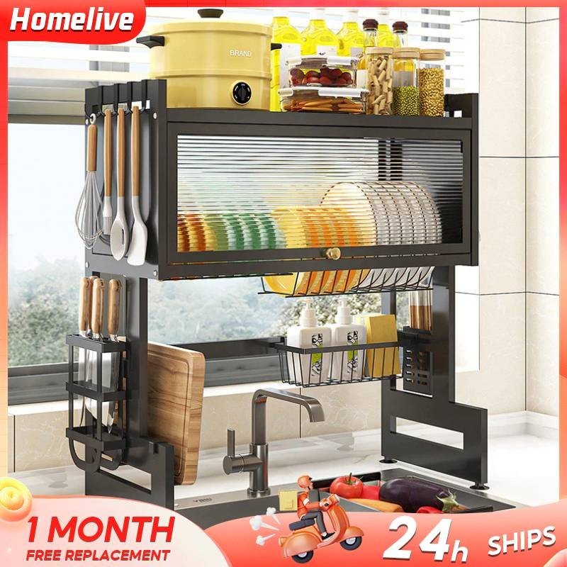 Rak Piring Tertutup Rak Piring Wastafel With Cover Stainless Steel Rak Dapur Rak Piring Gantung