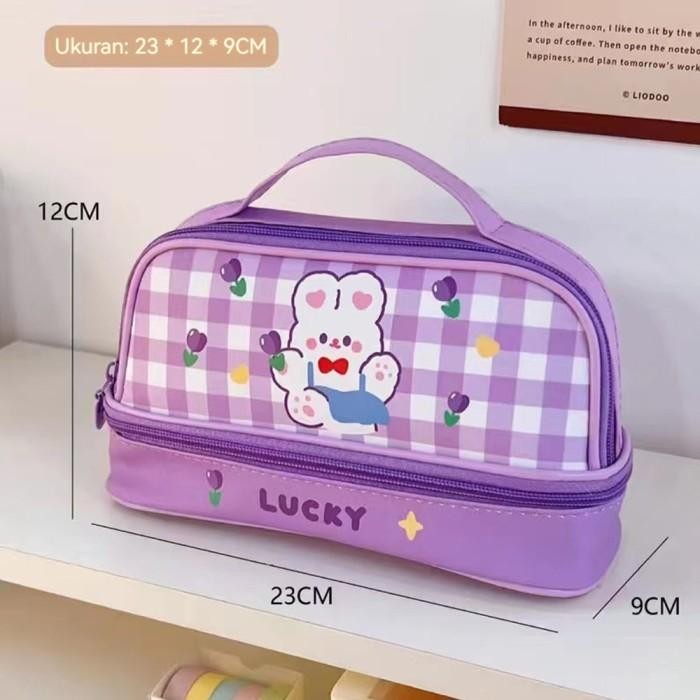 

BEST- [Kuyamol] Tempat Pensil Cute Large Capacity Kawaii Pencil Cases flip Pencil Bag Pouch Holder Box - Ungu