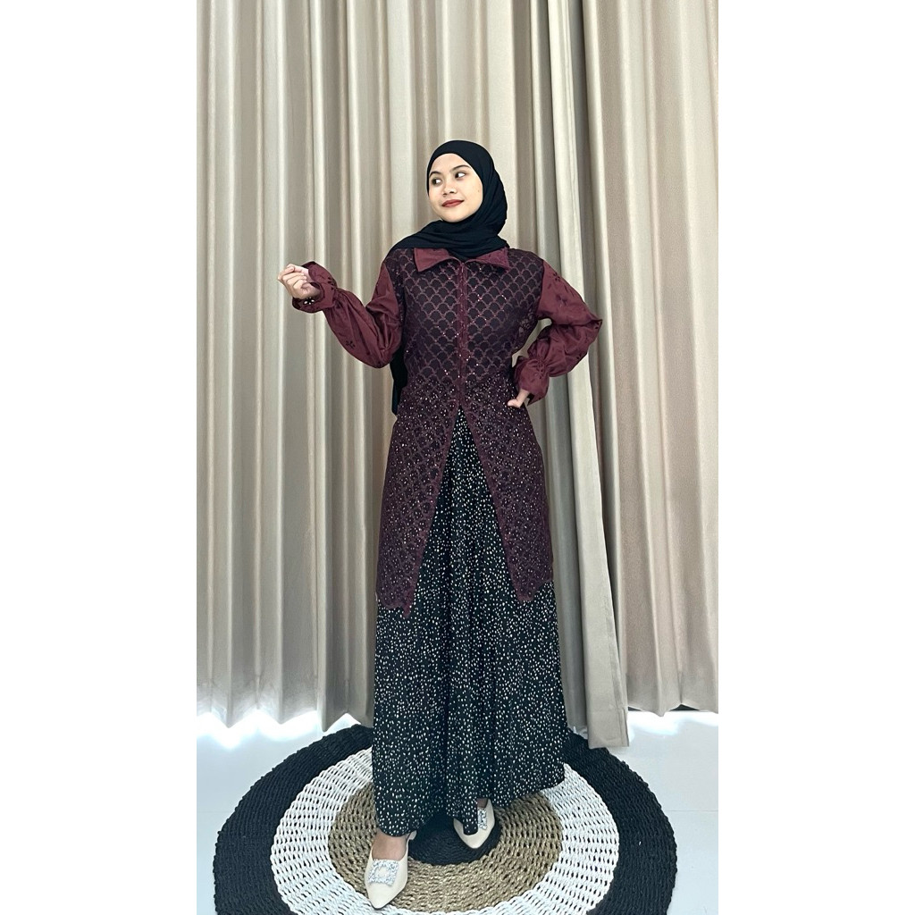 PARXETSHOP  Outer Brokat Full payet Atasan Wanita  / Mix katun bolong Hijab dan Non Hijab