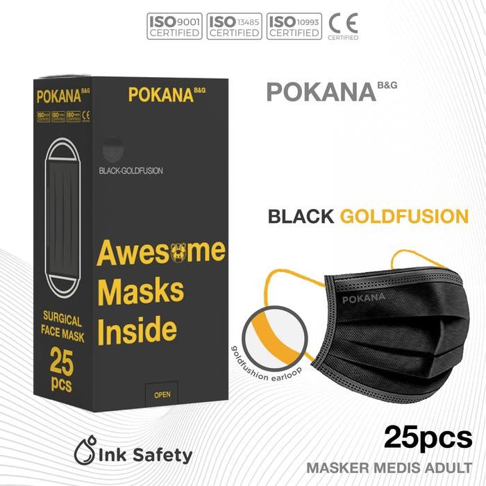 POKANA B&G 4-ply Earloop Surgical Face Masker- Box isi 25s Blackseries - Black Gold F