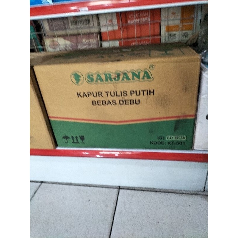 

Kapur tulis putih merk Sarjana - Karton isi 60 box kecil.