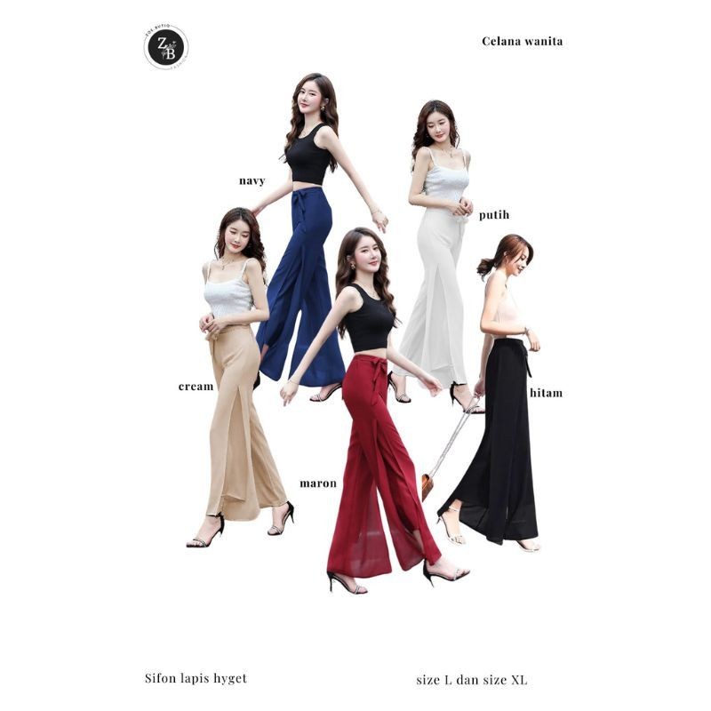 WADAindashopCelana Panjang Sifon Wanita Korea Style Mewah 2 Layer- Clydi