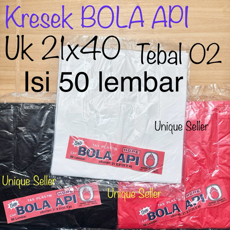 [Isi50] Kresek Bola Api 21x40 Tebal 0125 Putih Merah Hitam / Kantong Kresek Uk 21 Putih Merah Hitam 