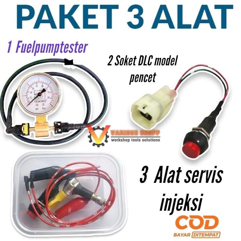 PAKET Alat ukuran tekanan fuelpump motor injeksi + alat Servis injektor motor dan mobil + soket dlc 