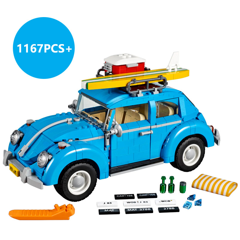 1167PCS Technical Blue Beetle Camper Car Building Blocks Model Creative Vehicle MOC 10252 Set Toys B