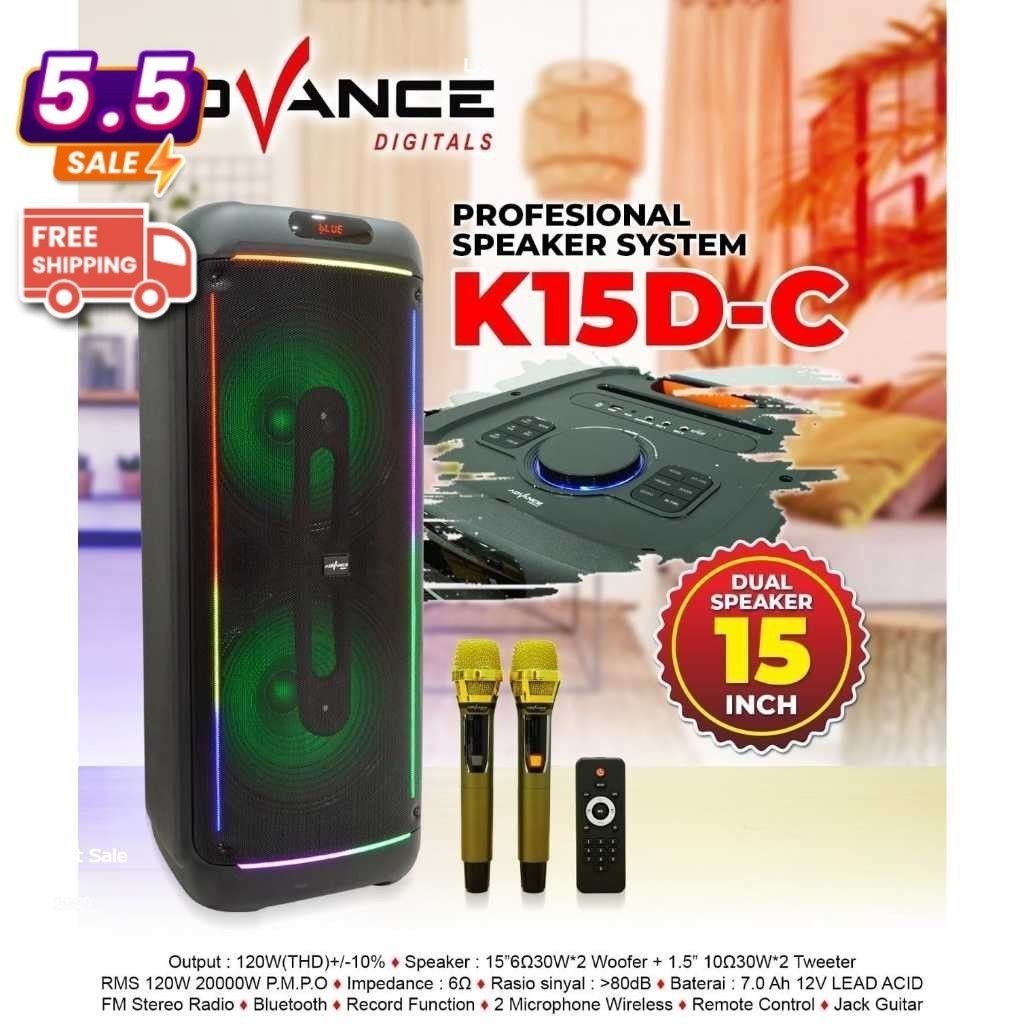 Advance k15dc SPEAKER SYSTEM DUAL SPEAKER 15 INCH FREE 2 MIC K15D-C ADVANCE PROFESIONAL