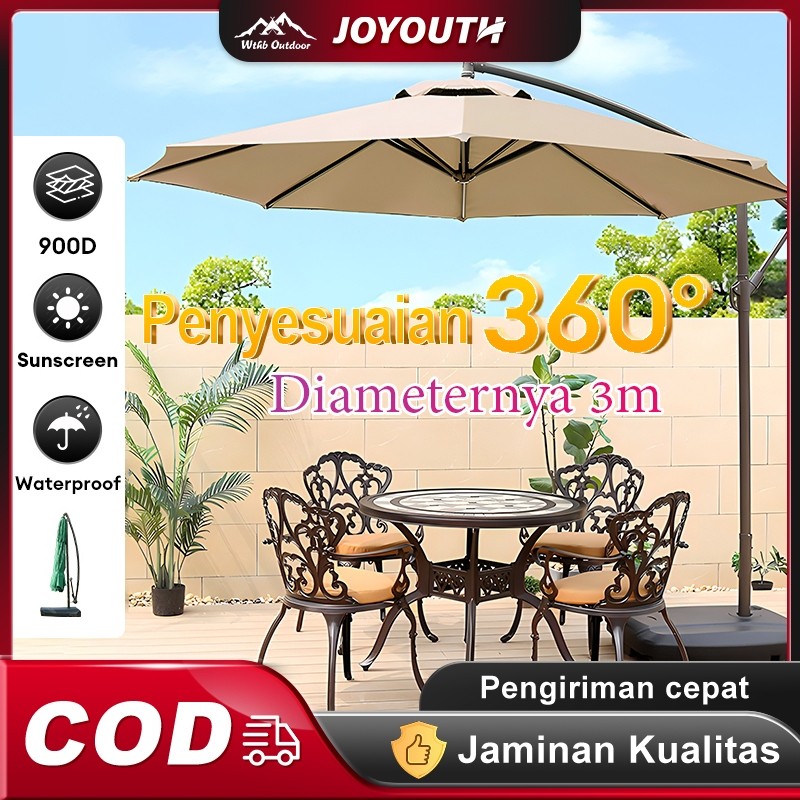 JOY Payung taman outdoor payung gantung 3m Cafe Payung Teduh Matahari Umbrella Pelindung Bulat denga