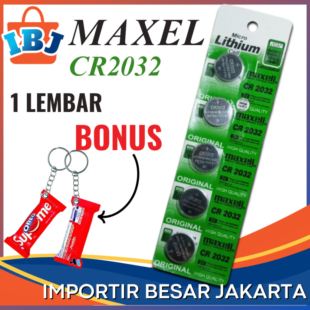 TERLARIS BATERAI CR2032 / 1 STRIP Lithium Maxell 3V Batre Batrei CR 2032 CR2032 Battery MAXELL