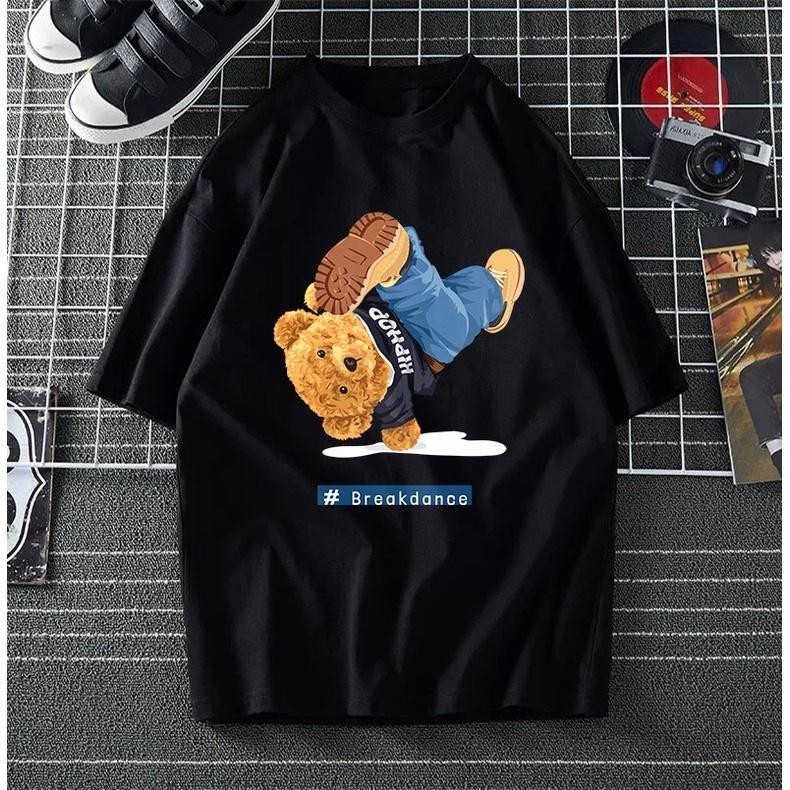 100% katun  kaos beruang teddy break dance hip hop kaos wanita pria kaos lengan pendek wanita pria K