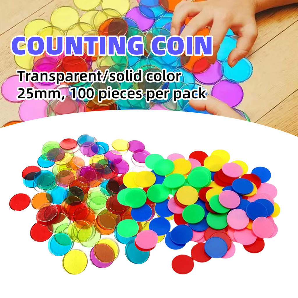 100pcs Koin Mainan Anak Plastik Alat Belajar Berhitung Minicart Mahjong Chip Koin Mainan Chip Poker 