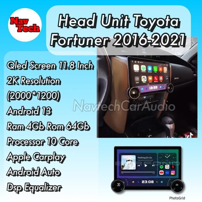 Head unit android 11.8 inch Toyota Fortuner VRZ Qled Screen 2K Resolution
