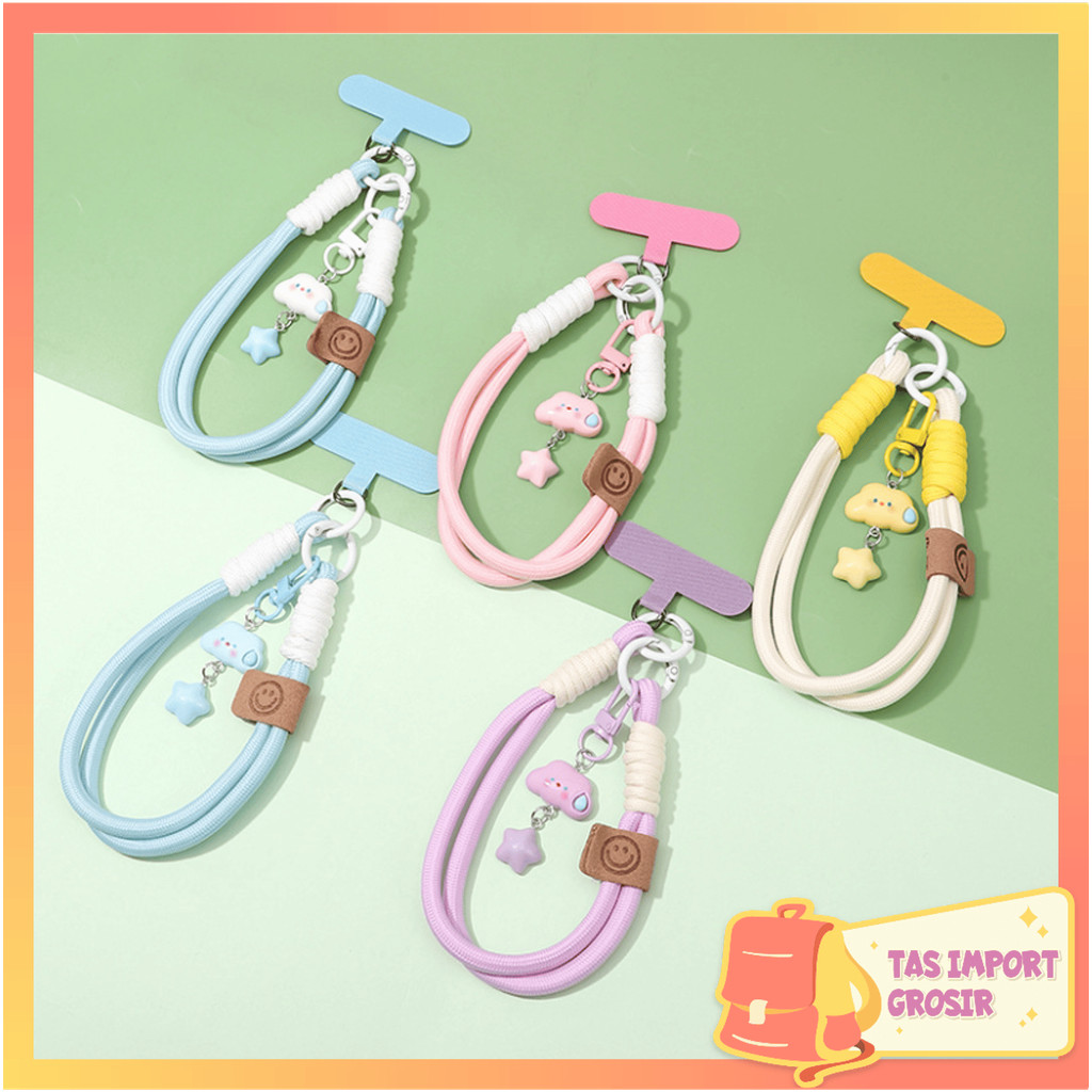 Tas Import -  G6620 Gantungan HP Tangan Motif Bintang Awan / Tali Liontin Bintang Awan Putih / Tali 
