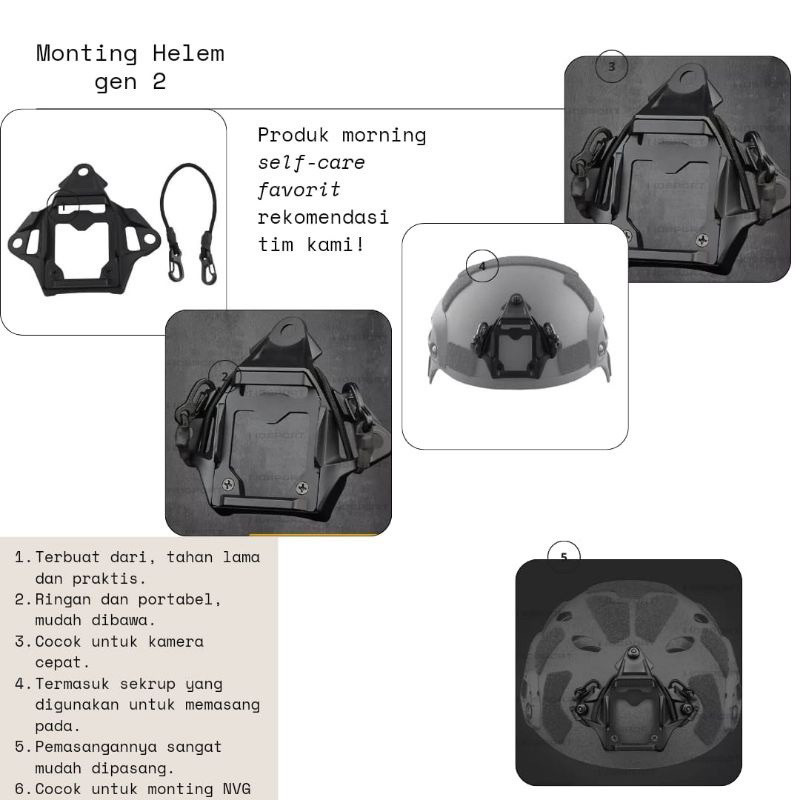 Dudukan Mounting Helm Tactical Gen 2 Mounting Helm Tactical Gear Hitam CO