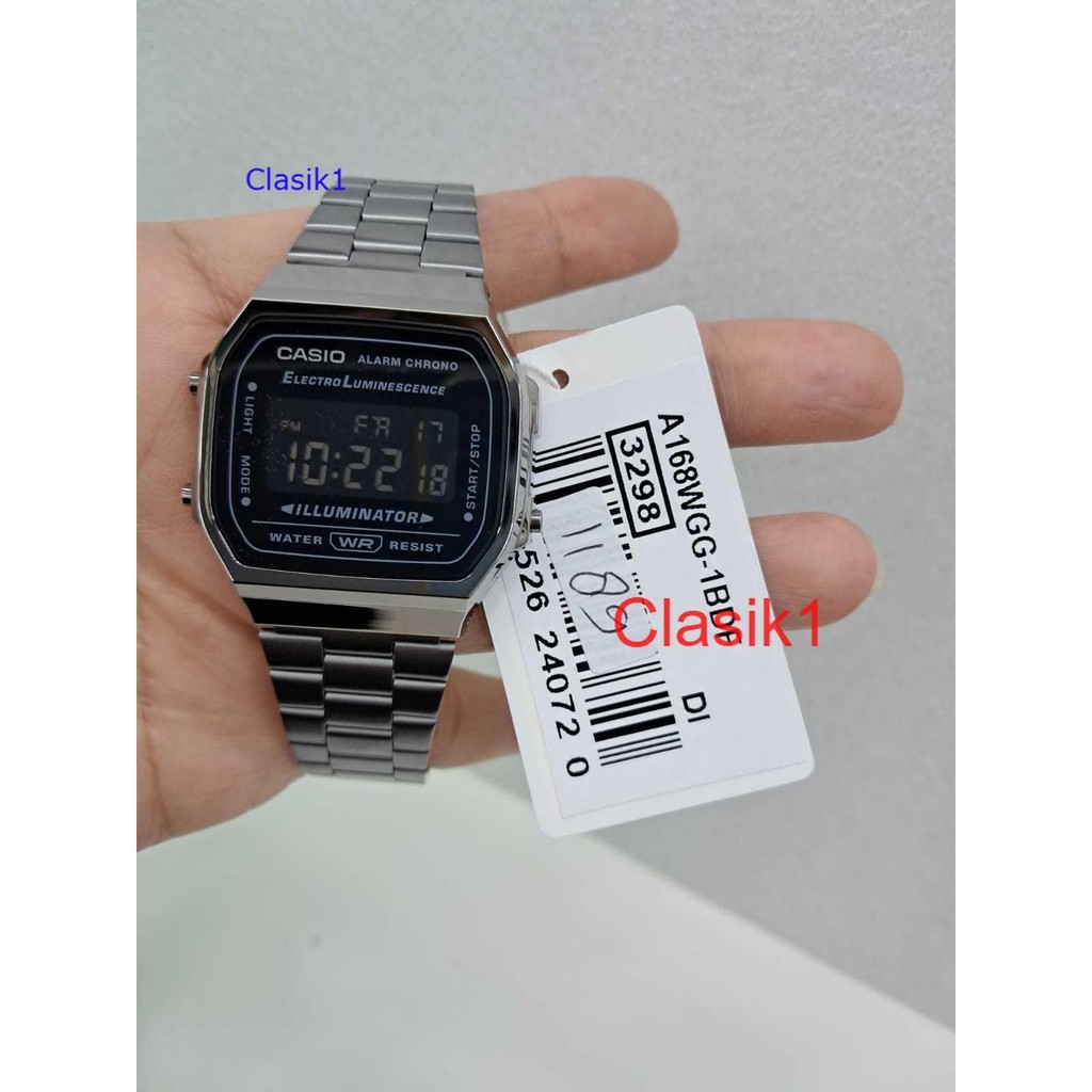 Original 100% CASIO A168WGG-1BDF Jam Tangan Pria Digital Hitam A168WA A168WGG-1B A168WGG-1 A168WGG