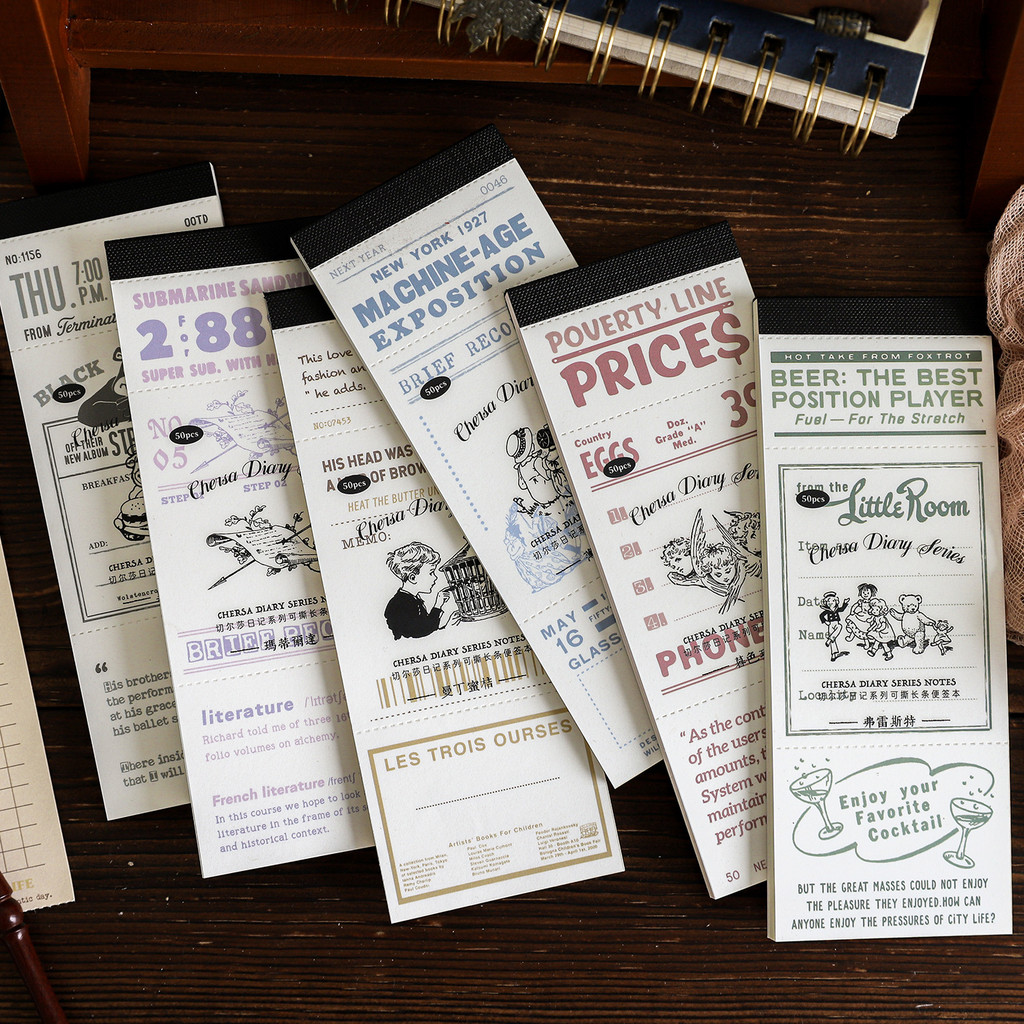 

50pcs/lot Memo Pads Material Paper Chelsia's Diary DIY Scrapbooking Cards Junk Journal Retro Background Decoration Paper