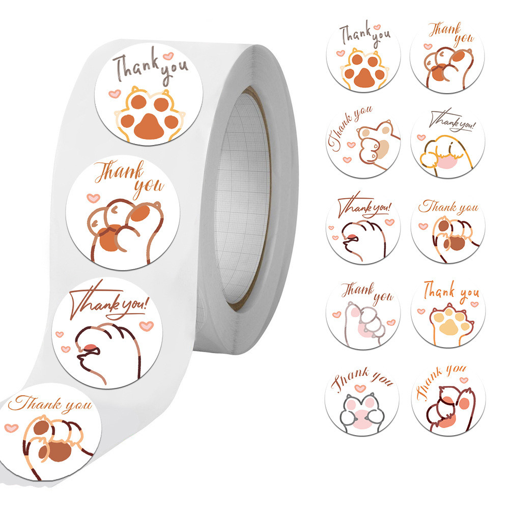 

500Pcs Cute Cat Claw 'Thank You' Stickers Cartoon Adhesive For Stickers for Hand Accounts Water Cups Decorative Packaging Label