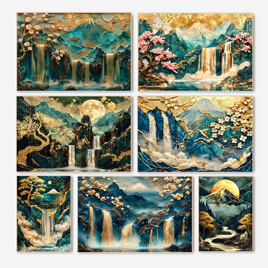 

Abstract Landscape Canvas Painting Contemporary Wall Art Fuji In Moon Art Mountain Sunrise Poster Home Decor Murals Unframed