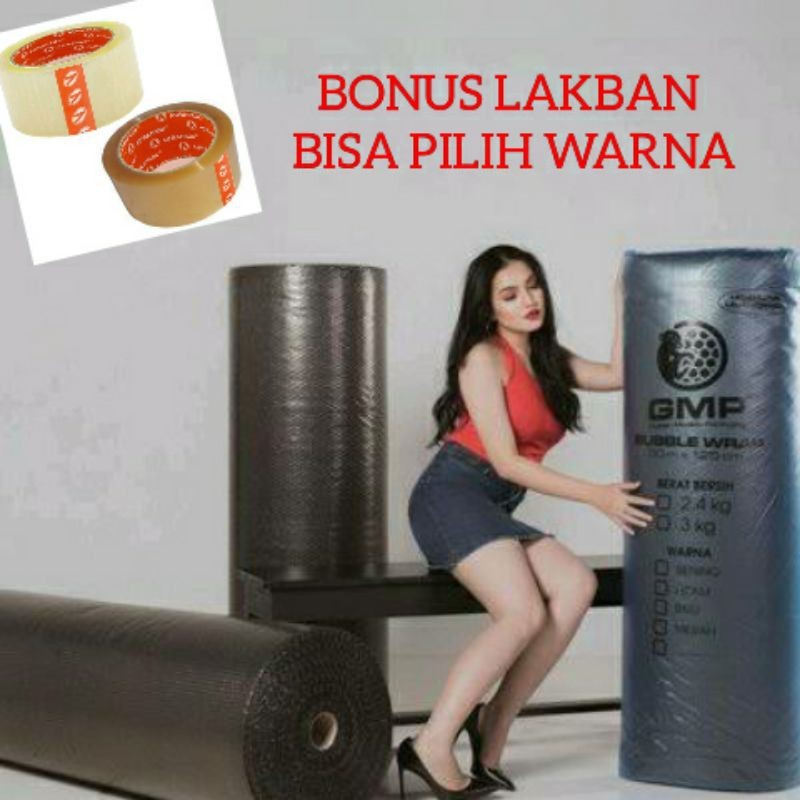 

BUBBLE WRAP MURAH WARNA HITAM GMP BIRU 125CM x 50M Berat 3kg BONUS LAKBAN TERMURAH
