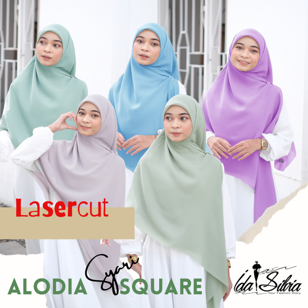Jilbab Segiempat SYAR'I Jumbo Kerudung Segi Empat Lasercut dan Jahit Tepi Syari Hijab square Premium
