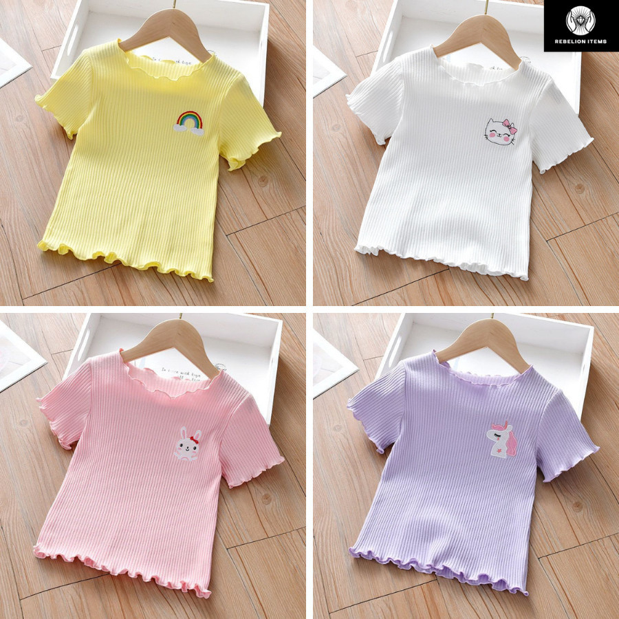 BOBOHO - ATASAN KAOS ANAK PEREMPUAN LENGAN PENDEK  / KAOS ANAK GAYA MODIS BAHAN POLYESTER