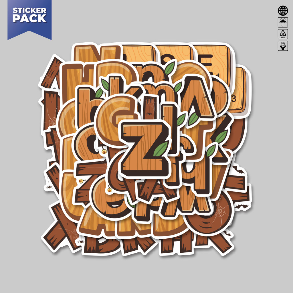 

[100PCS]Stiker Pack Stiker Alphabet Wood Stiker Aesthetic Vinyl Anti Air Dekorasi Sticker Laptop Buku Journal Koper Helm Casing HP Gitar Helm Skateboard