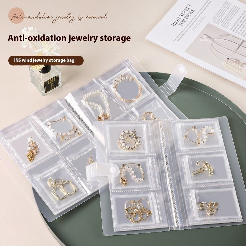 

14 page portable transparent jewelry storage book PVC sealed anti-oxidation silver jewelry necklace earring storage bag