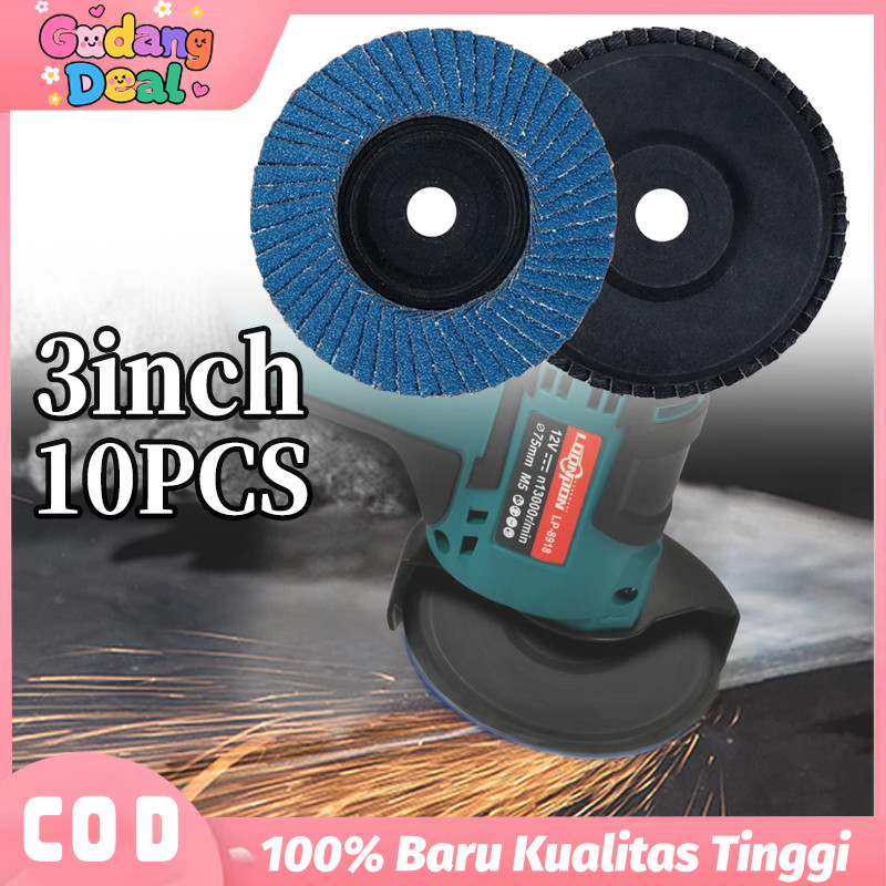 10pcs Mata Gerinda Amplas Susun 3 Inch Amplas Susun Fleksibel Grit #80 Flap Disc Gerinda Amplas