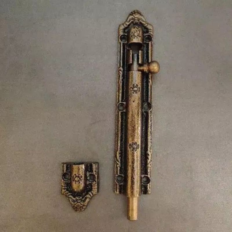 Grendel Kunci Slot Jendela Pintu Rumah Pagar Gembok Aluminium Motif Ukir 14 Cm Dan 18 Cm