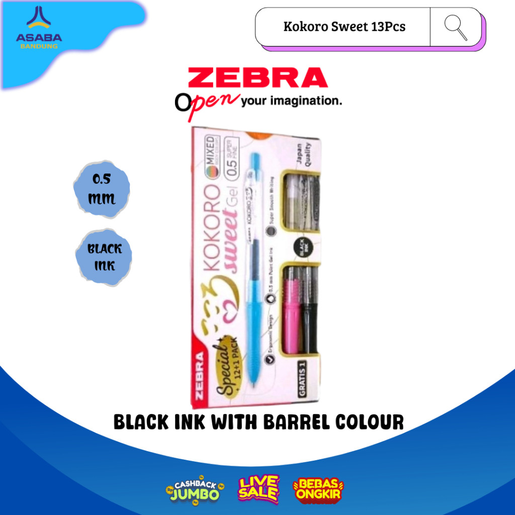 

Asaba Bandung - Zebra Pulpen KOKORO Black 13 Pcs / KOKORO Sweet 1 Lusin (tinta hitam)
