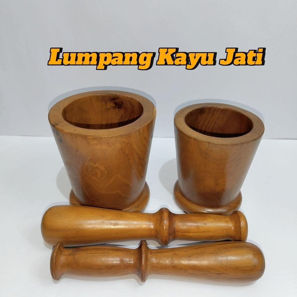 Lumpang Kayu Jati - Cobek Tumbuk set alu Kayu - Lesung Besar Jati